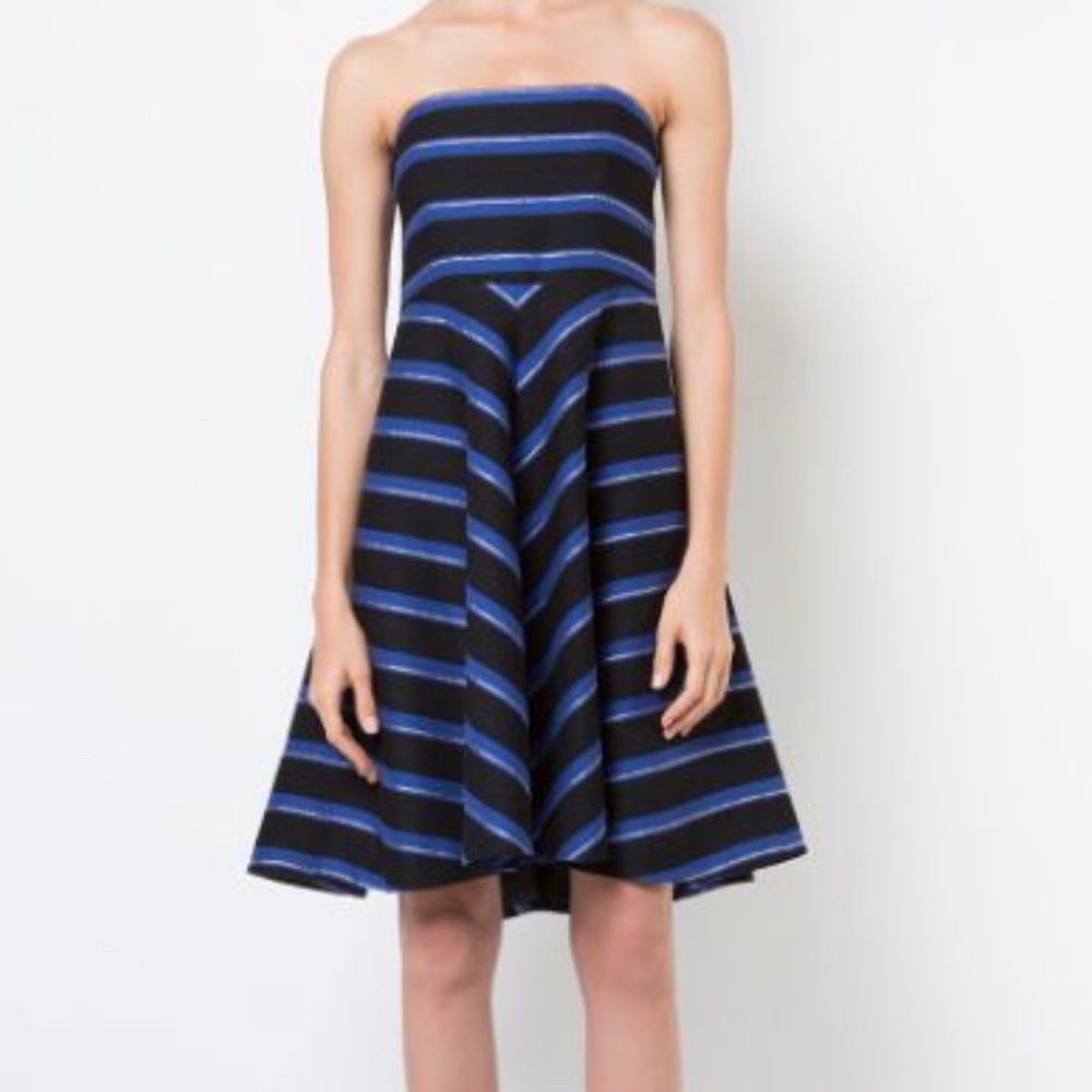 Halston Heritage Black and Blue Strapless Dress